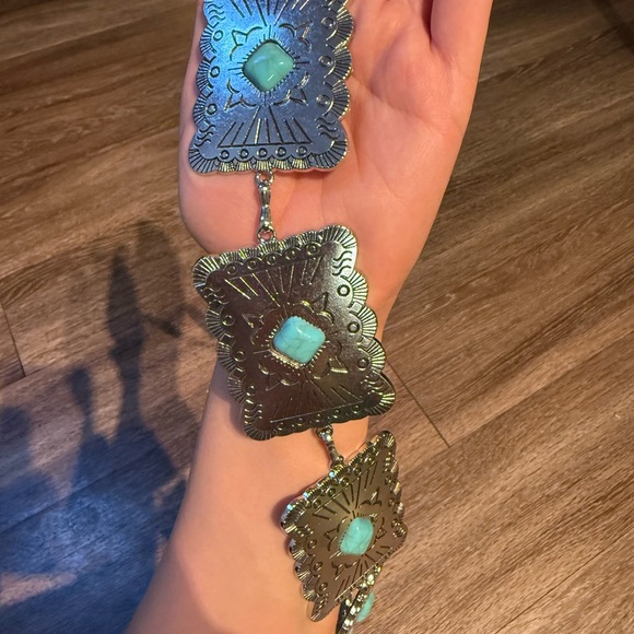 Western Concho Belt • Silver & Turquoise Style • Adjustable - Picture 4 of 5